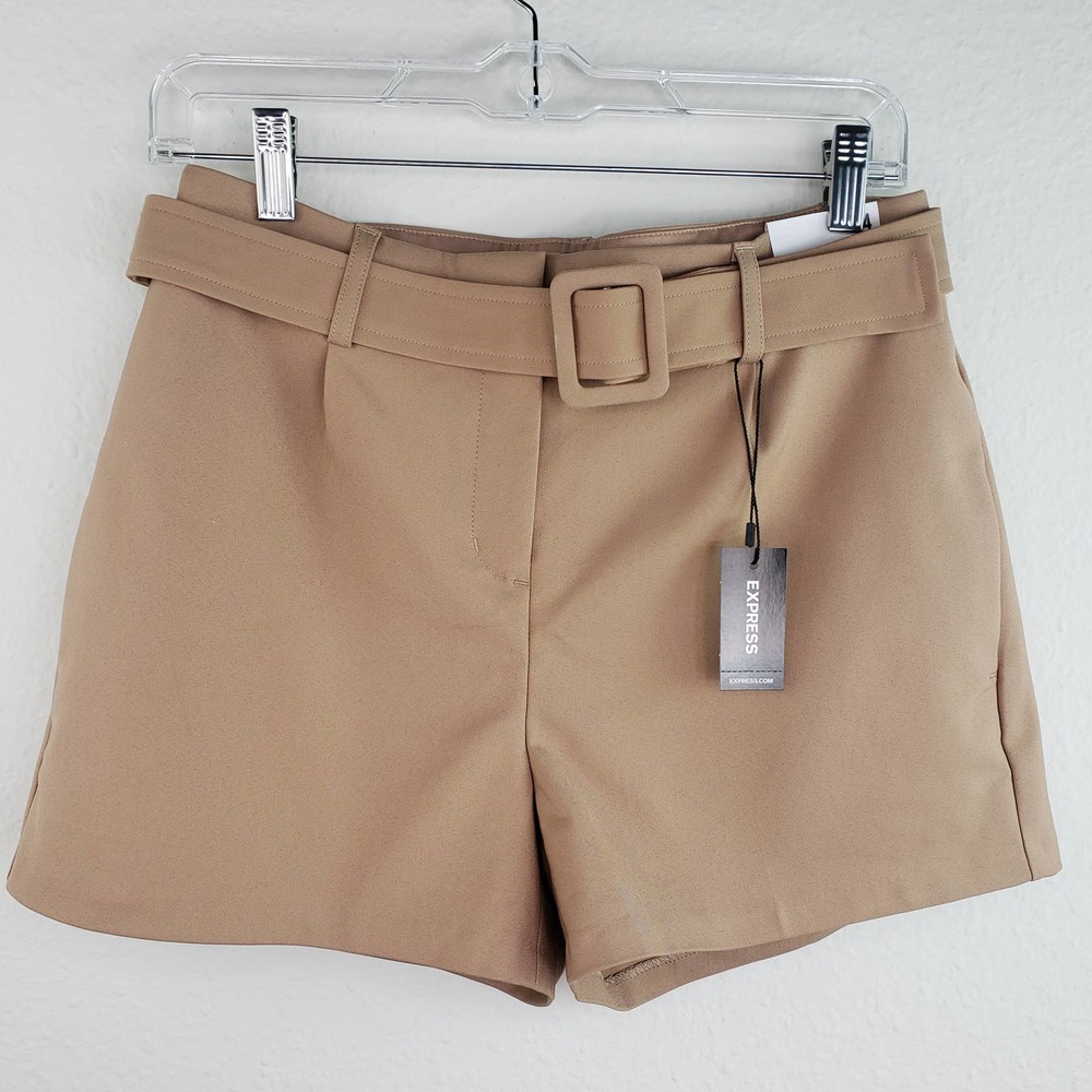 NWT Express Shortie High Rise Belted Tan Shorts Size 4
